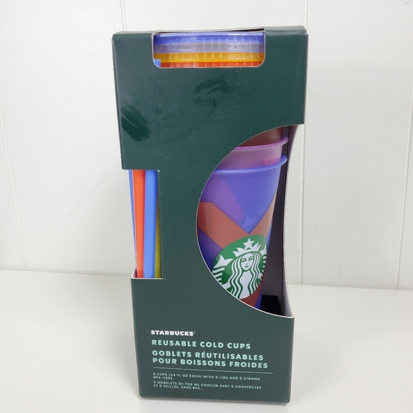 New Set of Reusable rare Starbucks venti 24 ounce cold cup set - Picture 11 of 11